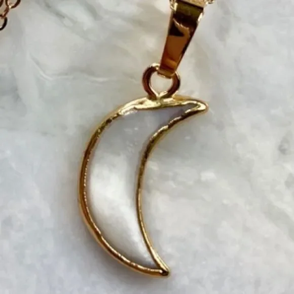 Mother of Pearl Crescent Moon Necklace - Picture 2 of 13